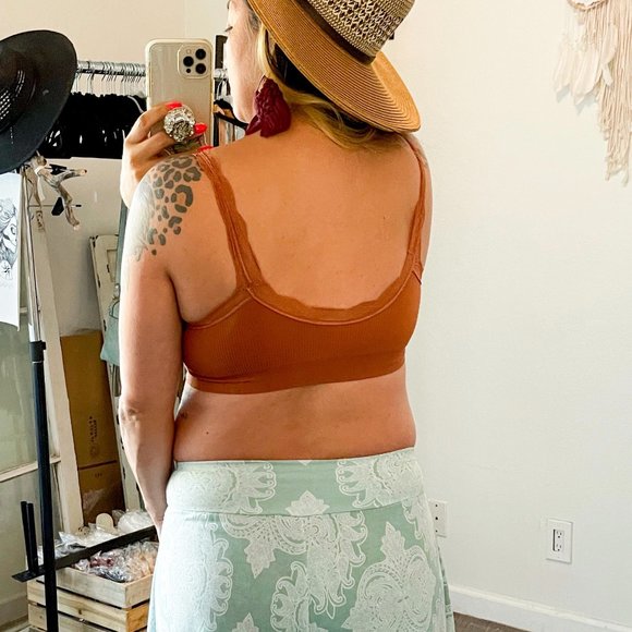 RUST Ribbed Thick Strap Bralette with Lace Trim - Picture 5 of 5